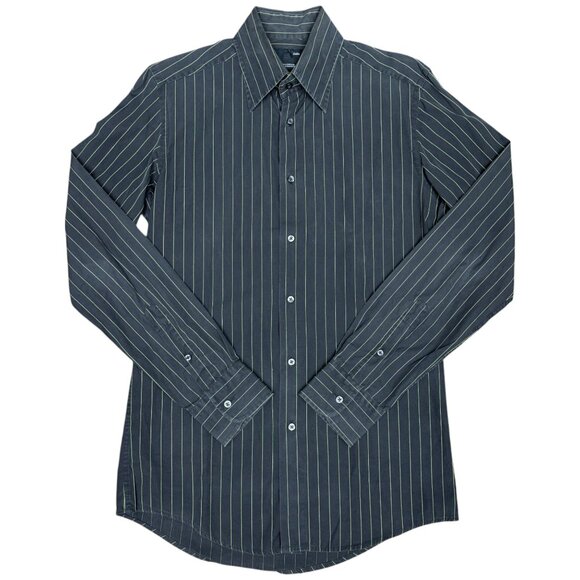 Men's ZARA Button-Down Dress Shirt Charcoal‎ w/ Lime Pinstripe- Size Medium - Picture 2 of 7